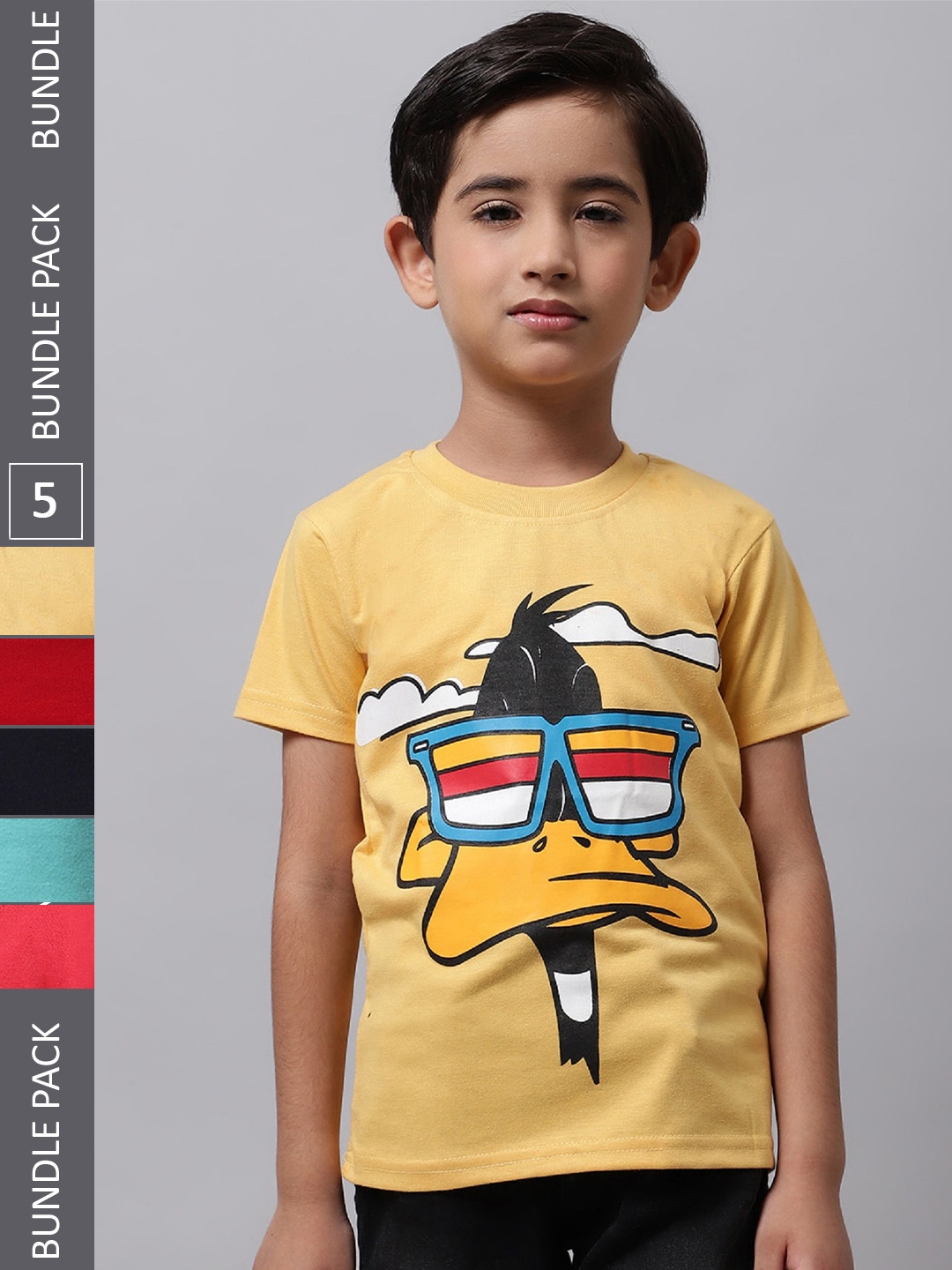 

BAESD Girls Pack Of 5 Graphic Printed Cotton T-Shirt, Yellow