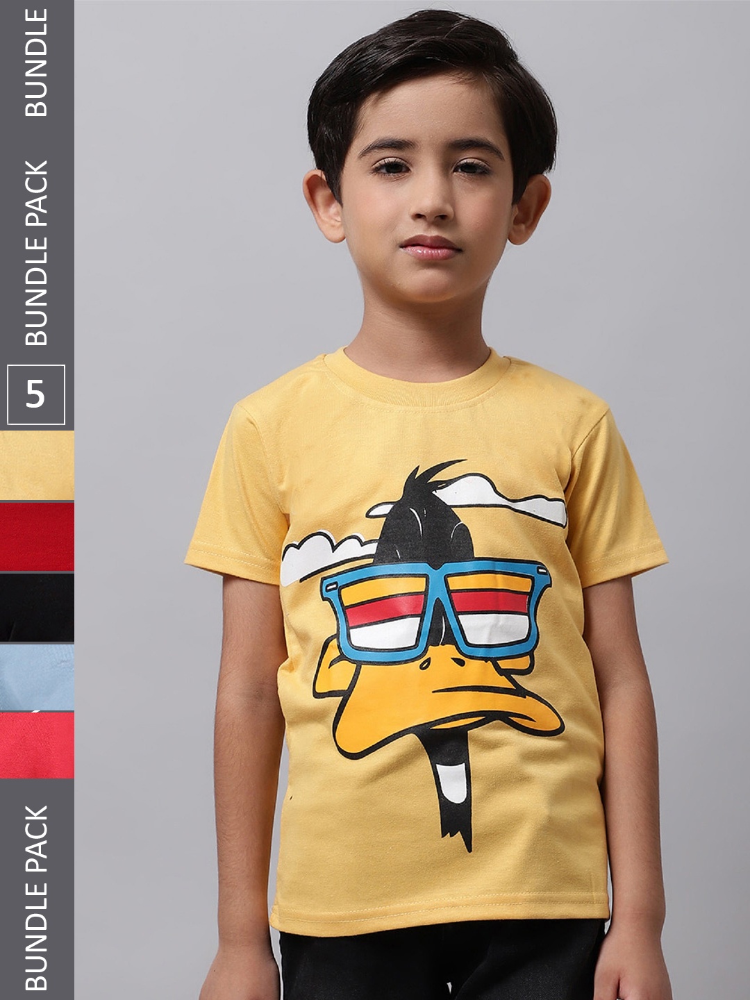 

BAESD Boys Pack of 5 Printed Cotton T-shirts, Yellow