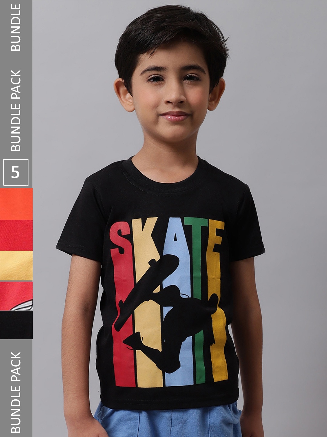 

BAESD Boys Pack Of 5 Printed Cotton T-shirt, Black
