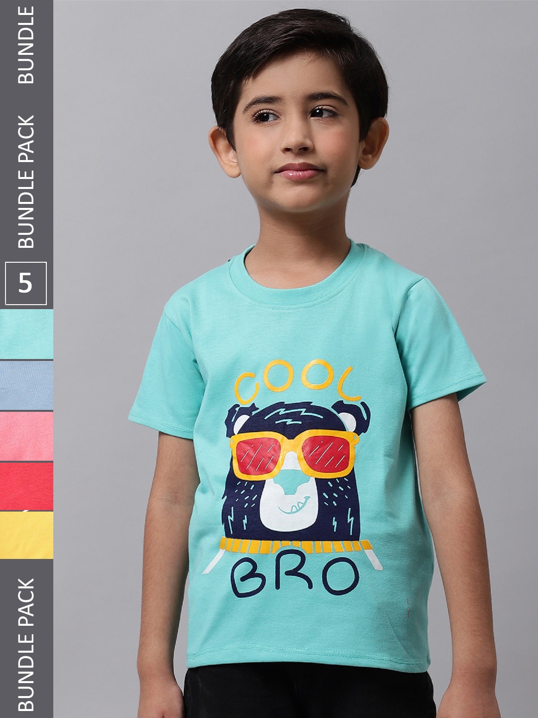 

BAESD Boys Pack of 5 Printed Cotton T-shirts, Blue