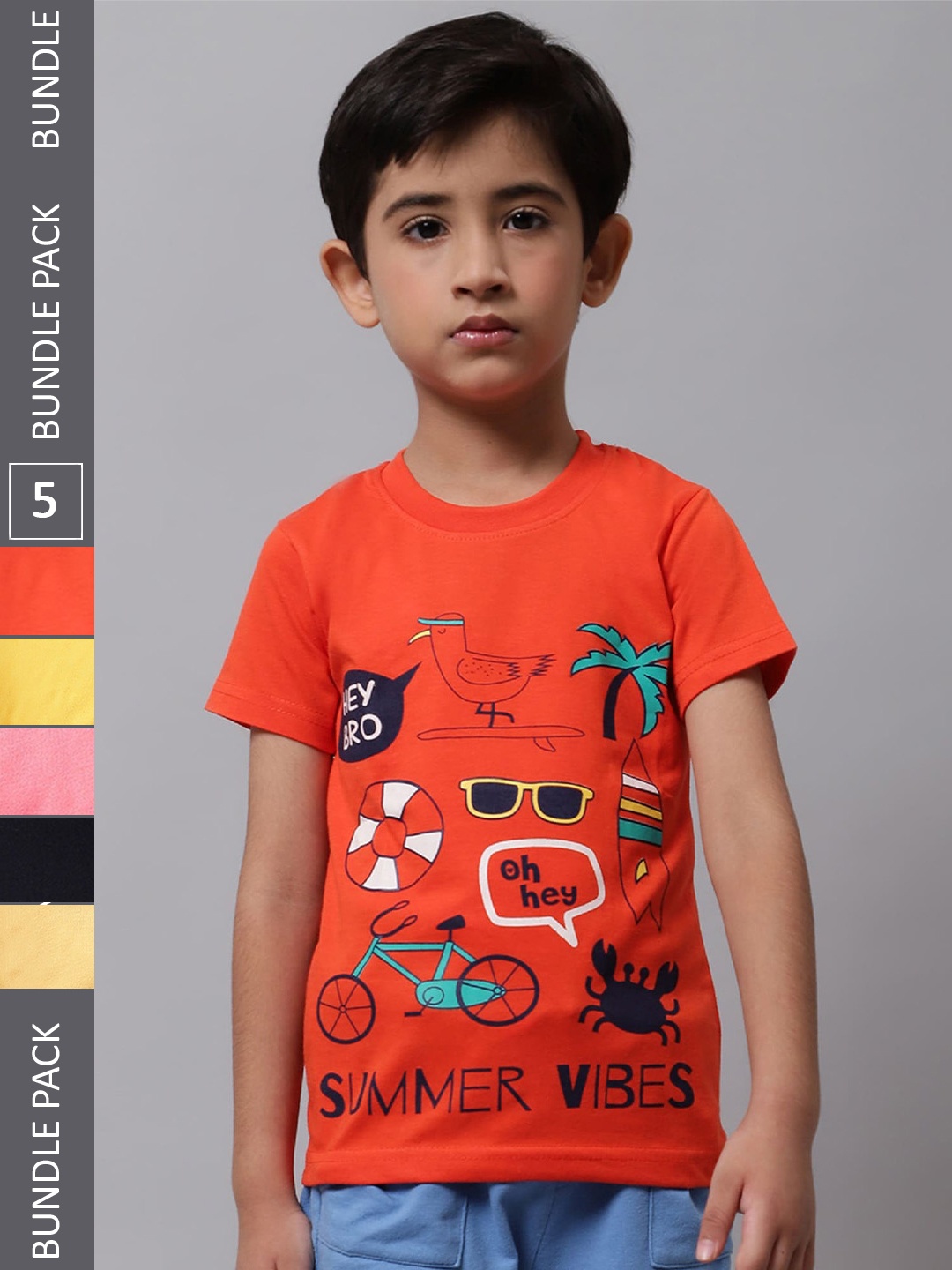 

BAESD Boys Pack Of 5 Printed Cotton T-shirt, Orange