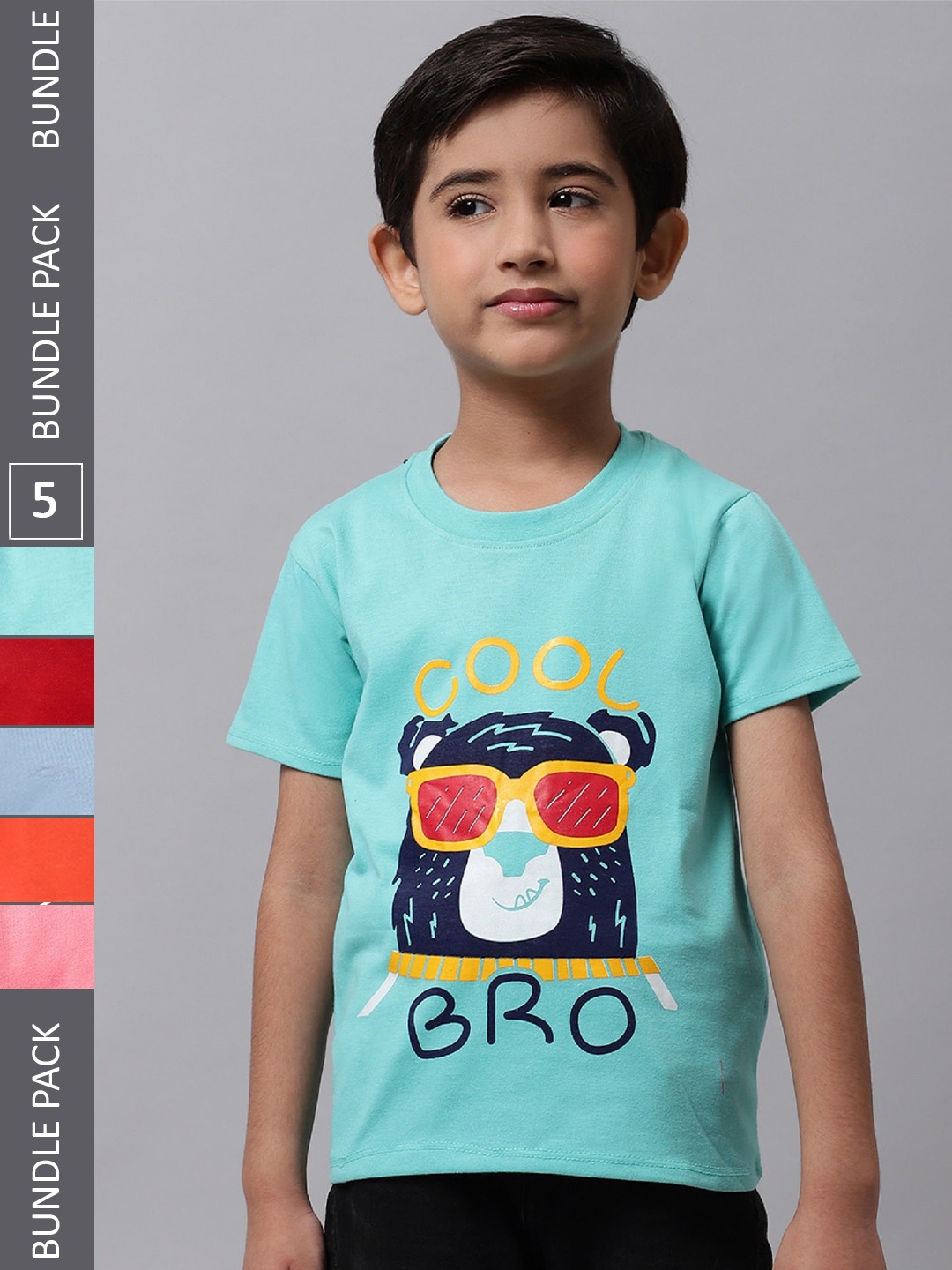 

BAESD Boys Pack of 5 Graphic Printed Cotton T-shirts, Blue
