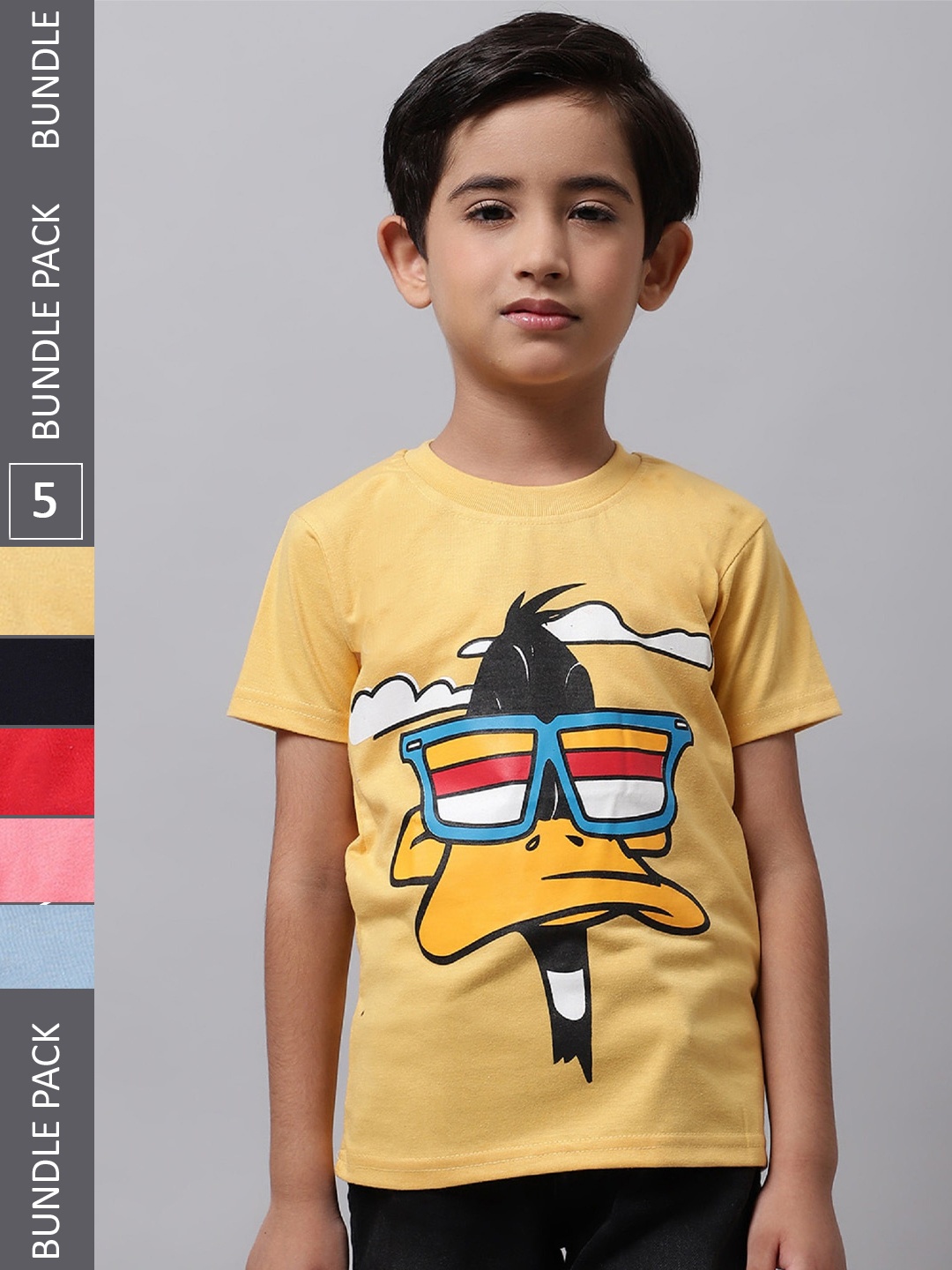 

BAESD Boys Pack Of 5 Printed Cotton T-shirts, Yellow