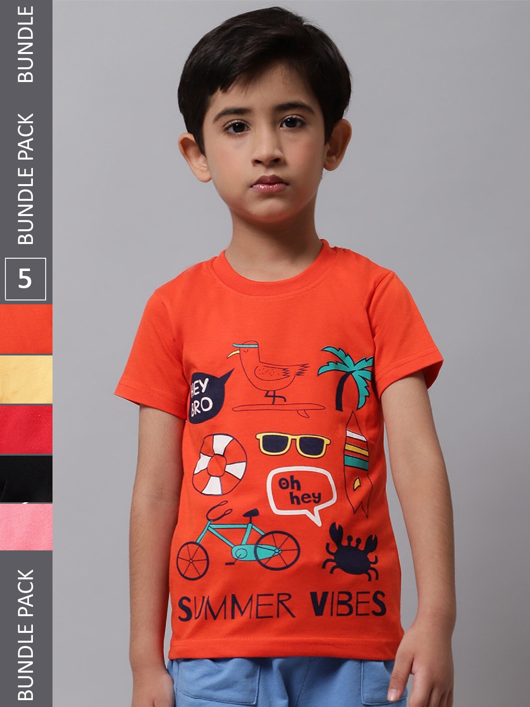

BAESD Boys Pack Of 5 Printed Cotton T-shirt, Orange