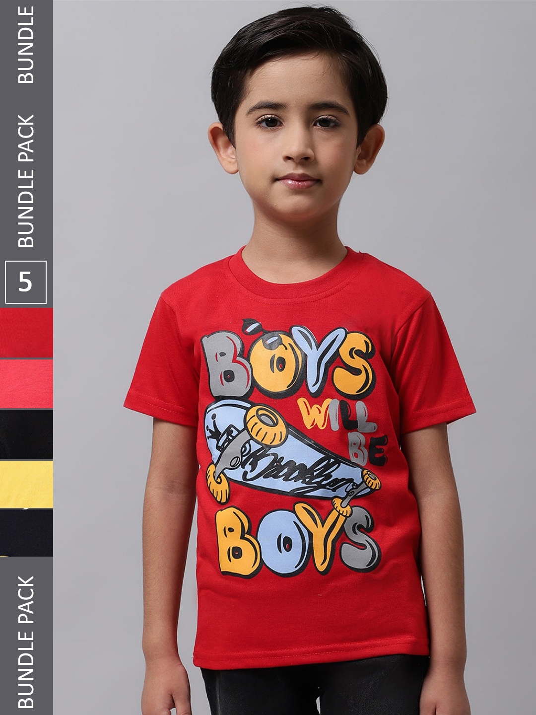 

BAESD Boys Pack Of 5 Printed Cotton T-shirt, Red