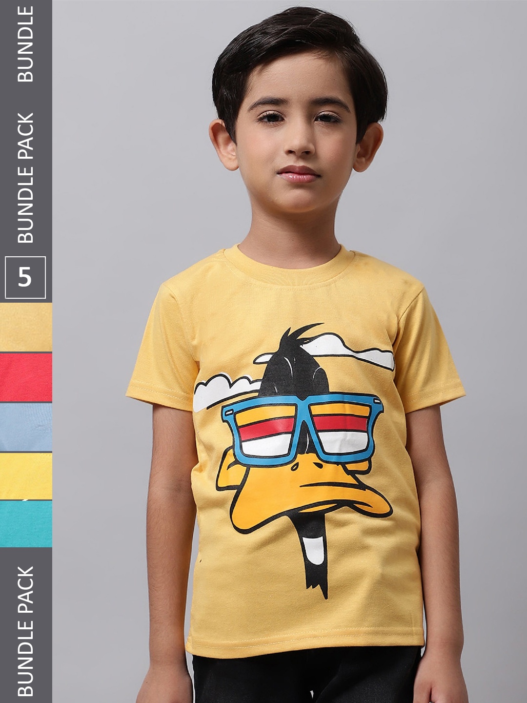 

BAESD Boys Pack Of 5 Graphic Printed Cotton T-Shirts, Yellow