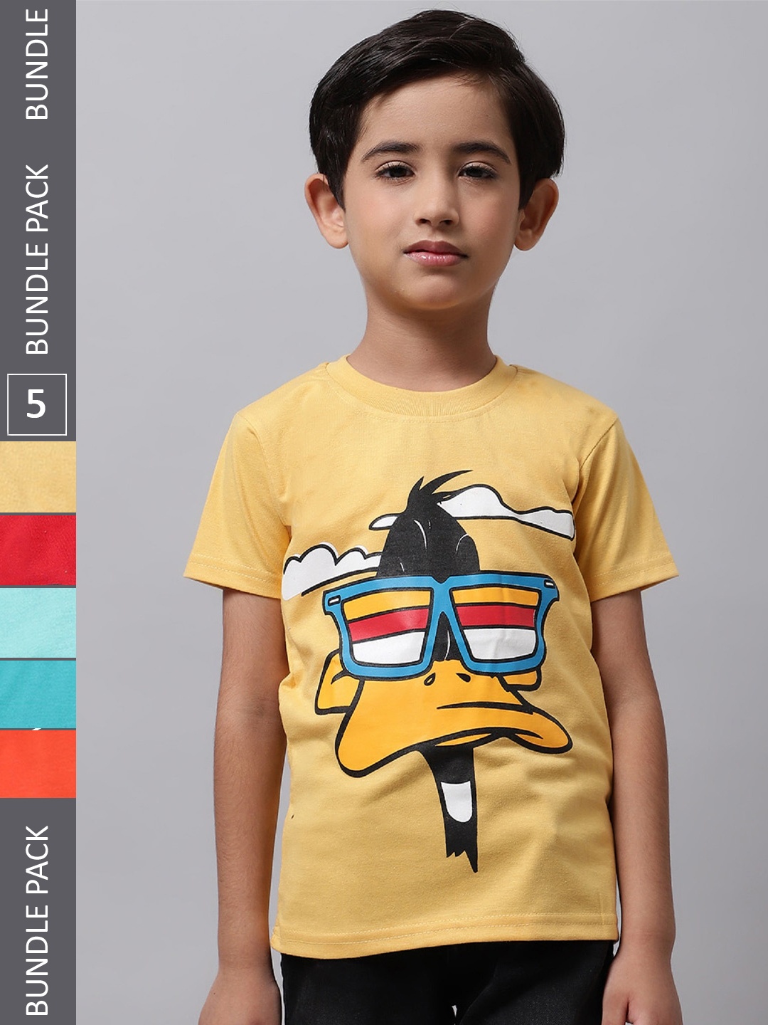 

BAESD Boys Pack Of 5 Printed Cotton T-Shirt, Yellow