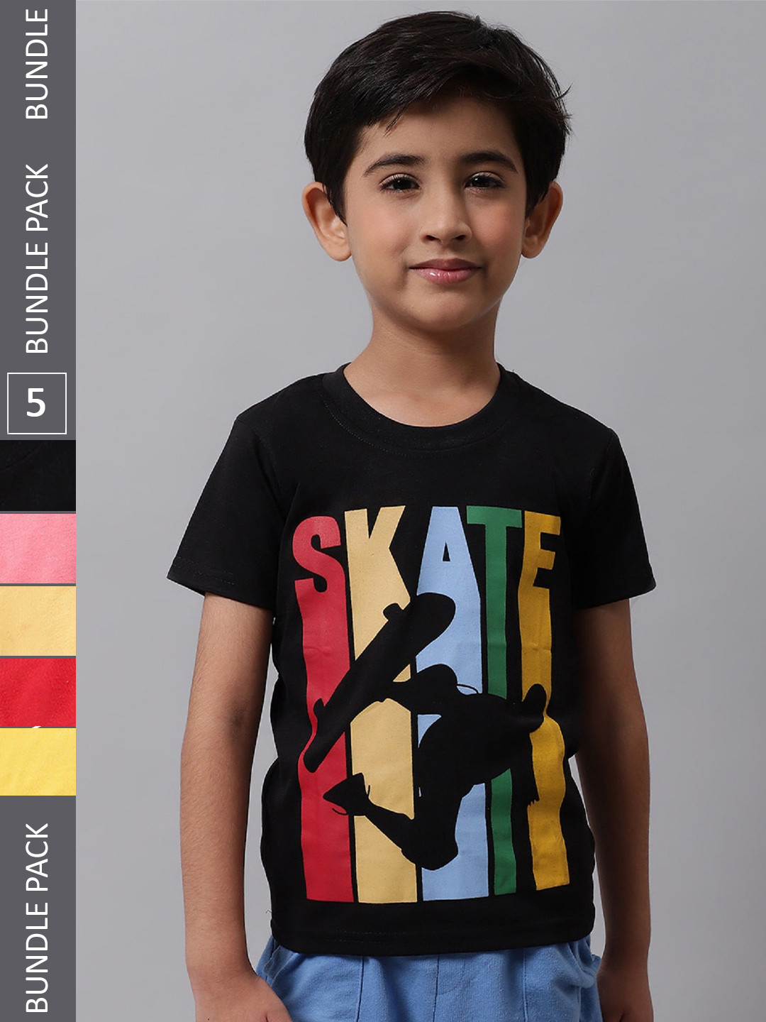 

BAESD Boys Pack Of 5 Printed Cotton T-shirts, Black