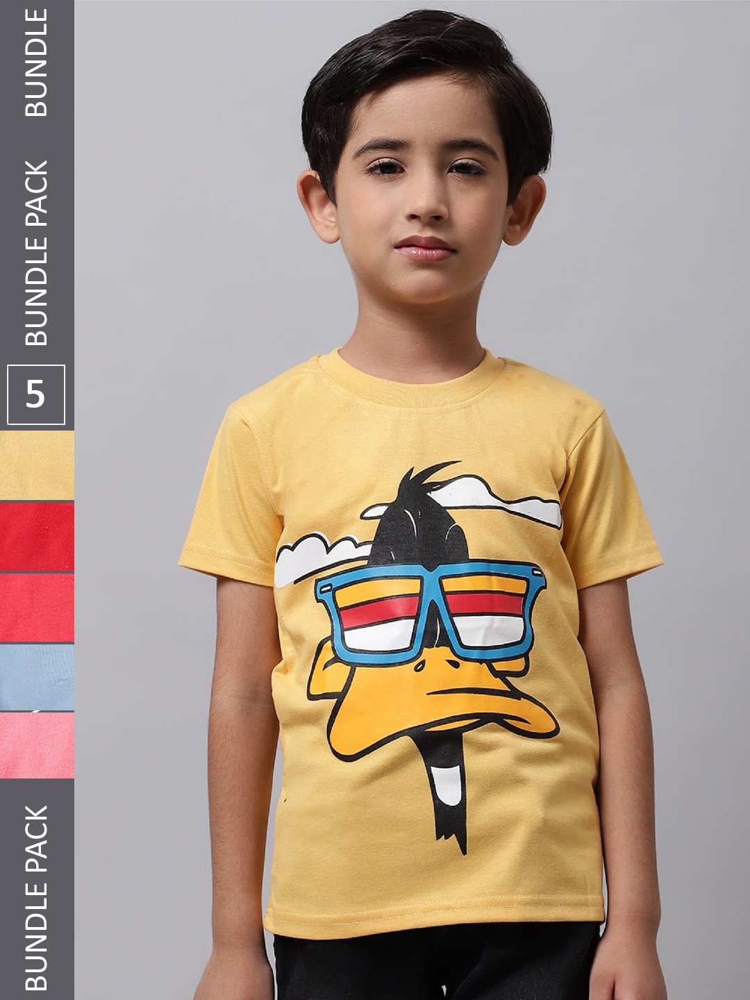 

BAESD Boys Pack Of 5 Graphic Printed Cotton T-shirt, Yellow