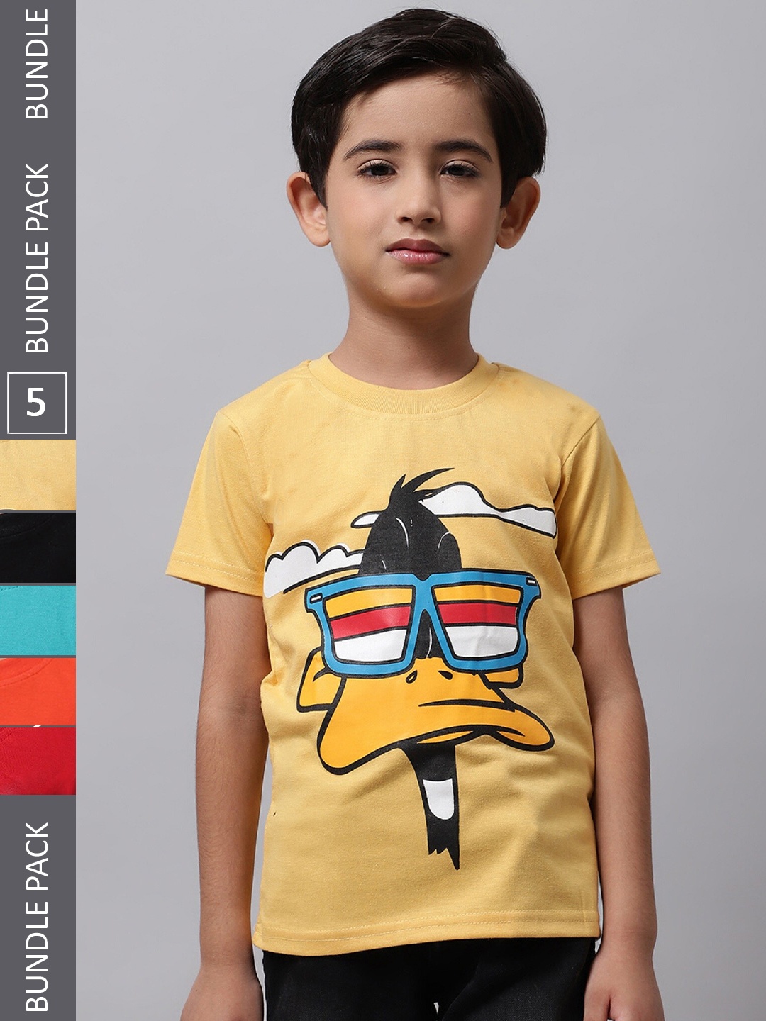 

BAESD Boys Pack Of 5 Graphic Printed Cotton T-shirts, Yellow