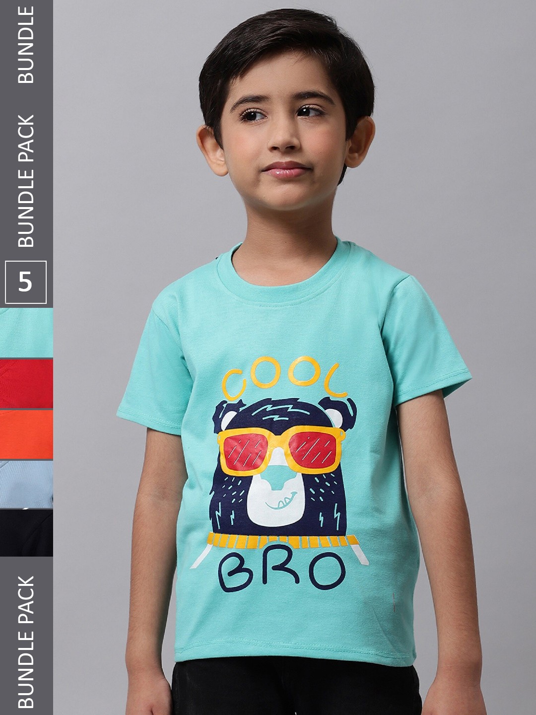 

BAESD Boys Pack Of 5 Graphic Printed Cotton T-shirt, Blue