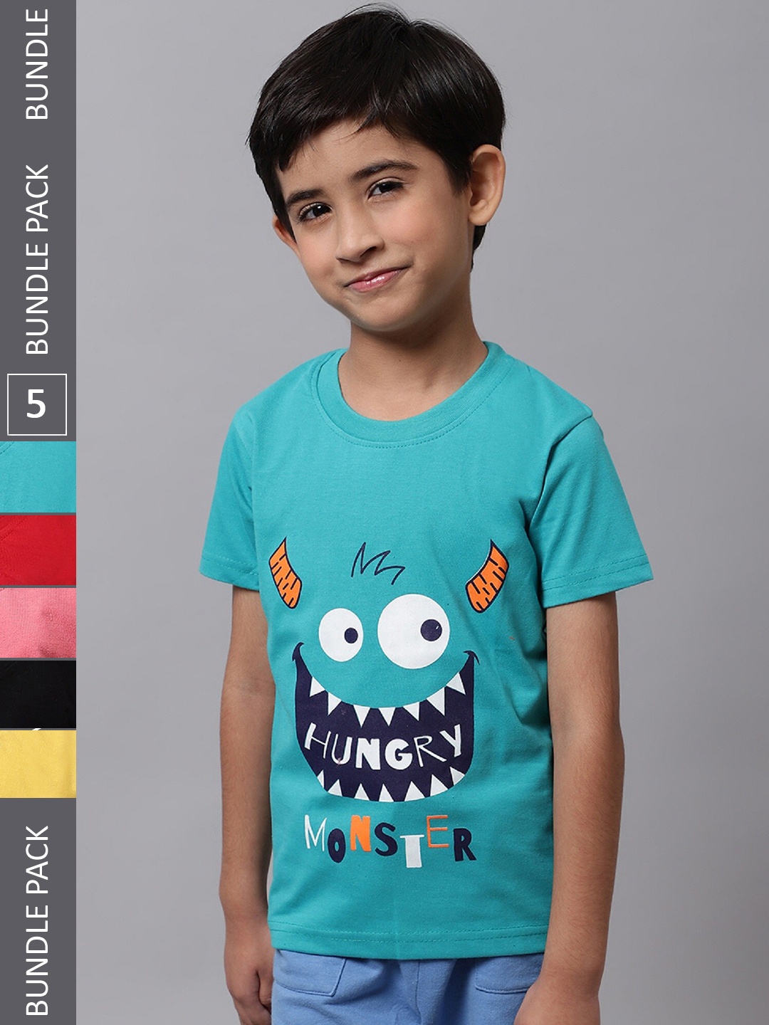 

BAESD Boys Pack Of 5 Graphic Printed Cotton T-shirt, Blue