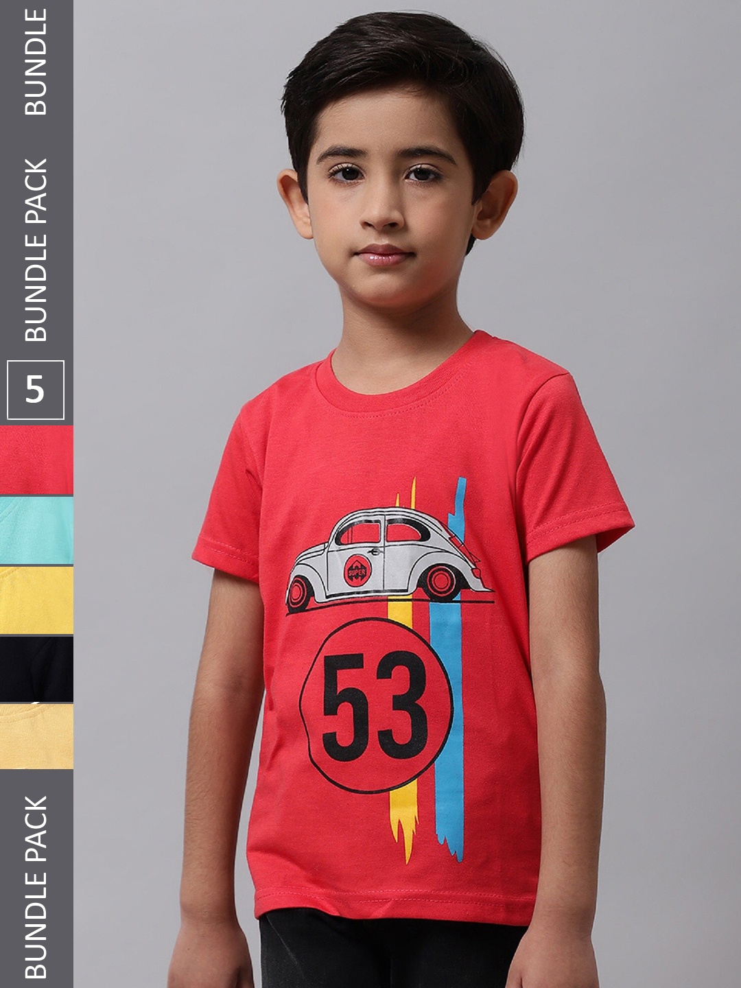 

BAESD Boys Pack Of 5 Graphic Printed Cotton T-shirt, Red