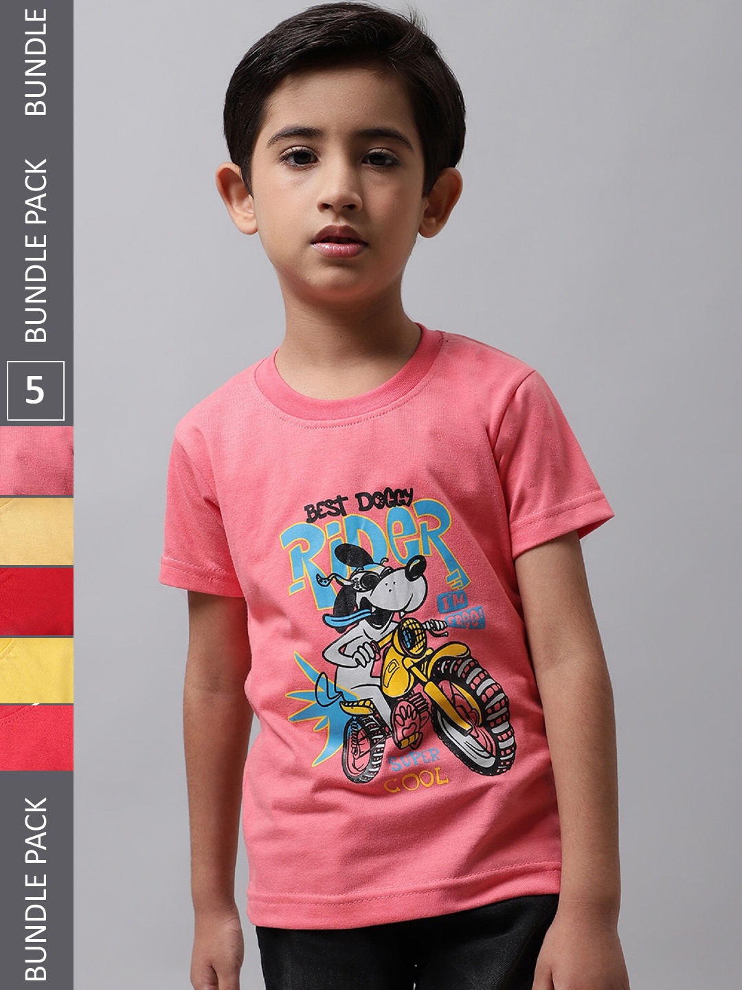 

BAESD Boys Pack Of 5 Graphic Printed Cotton T-shirt, Peach