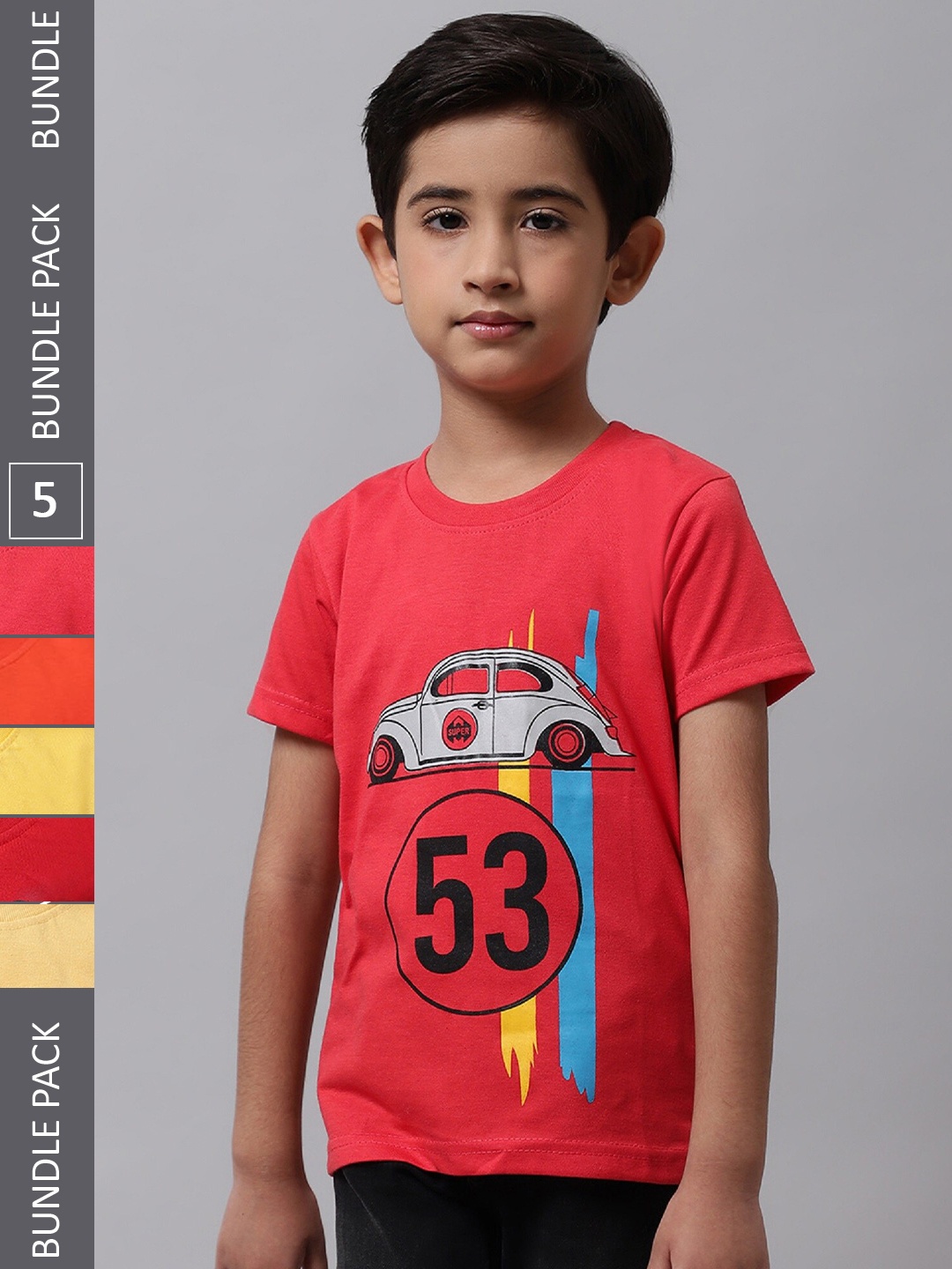 

BAESD Boys Pack of 5 Graphic Printed Cotton T-shirt, Red