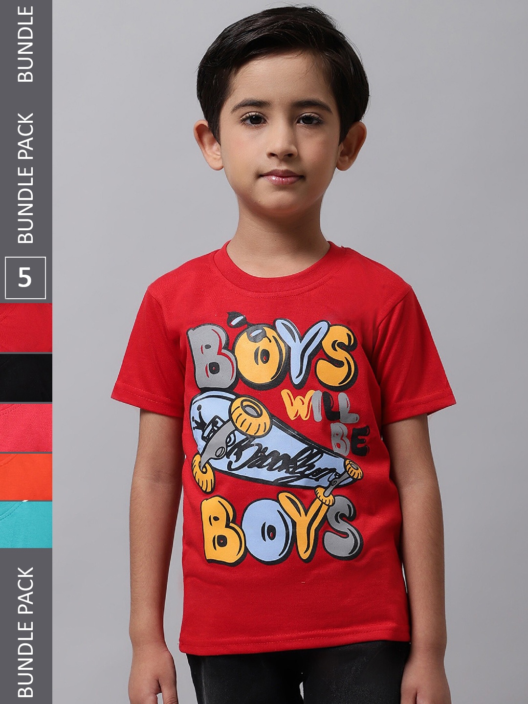 

BAESD Girls Pack Of 5 Graphic Printed Cotton T-Shirt, Red