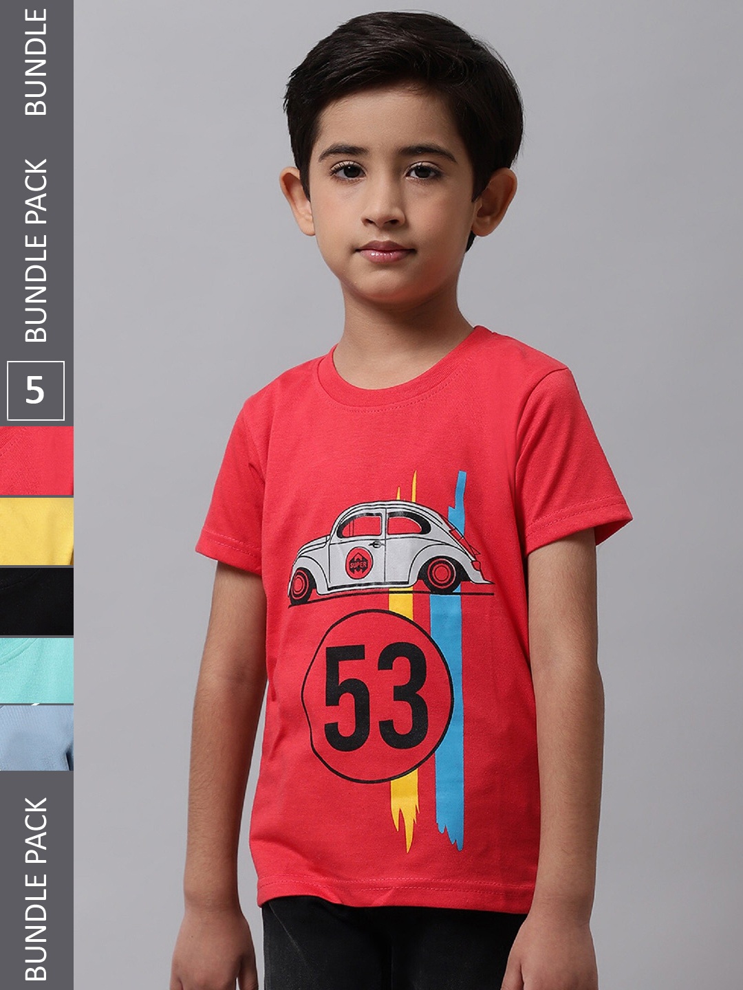 

BAESD Boys Pack Of 5 Graphic Printed Cotton T-shirts, Red