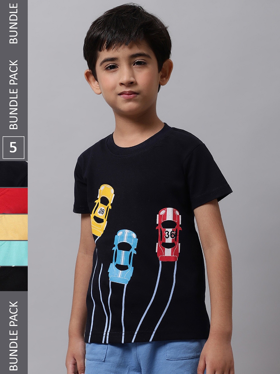 

BAESD Boys Pack of 5 Printed Cotton T-shirts, Black