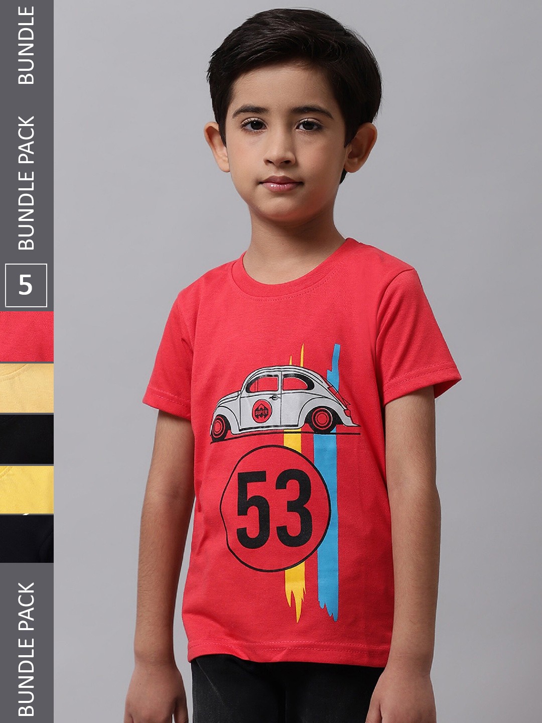 

BAESD Boys Pack Of 5 Graphic Printed Cotton T-shirt, Red