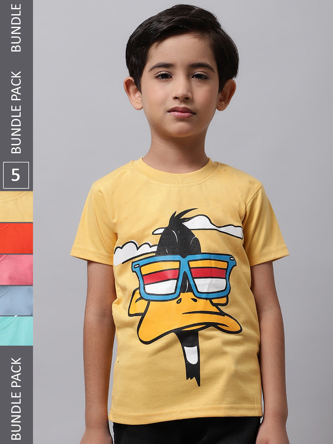 

BAESD Boys Pack Of 5 Printed Pure Cotton T-Shirt, Yellow