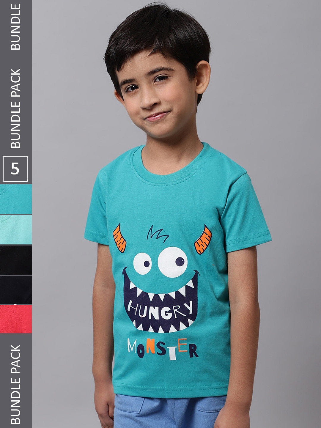 

BAESD Boys Pack Of 5 Graphic Printed Cotton T-shirts, Blue