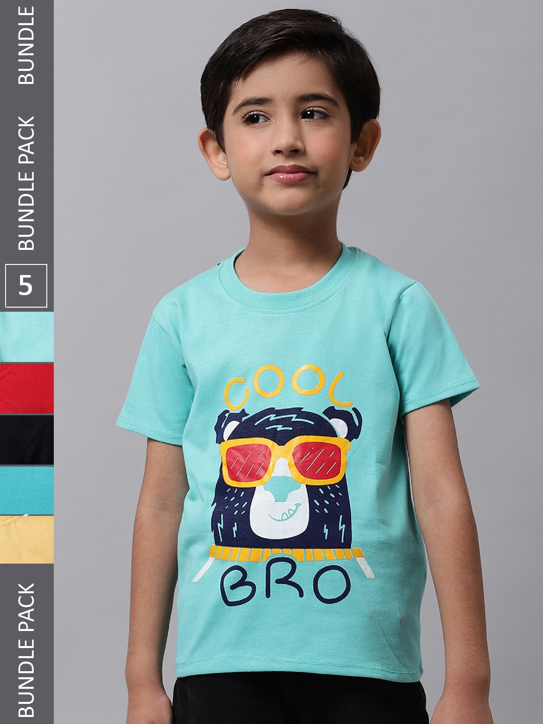 

BAESD Boys Pack of 5 Printed Cotton T-shirts, Blue