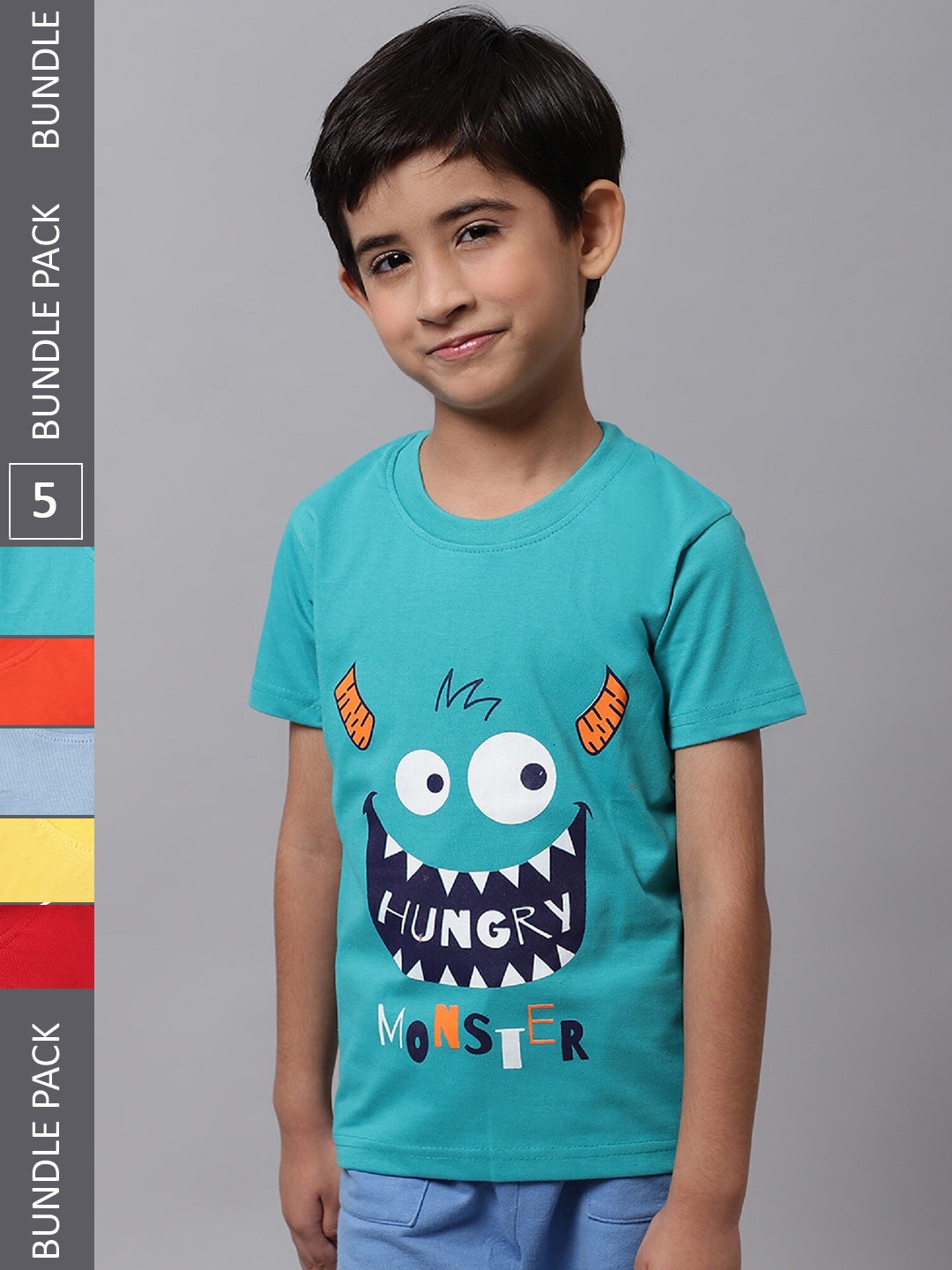 

BAESD Boys Pack of 5 Printed Cotton T-shirts, Blue