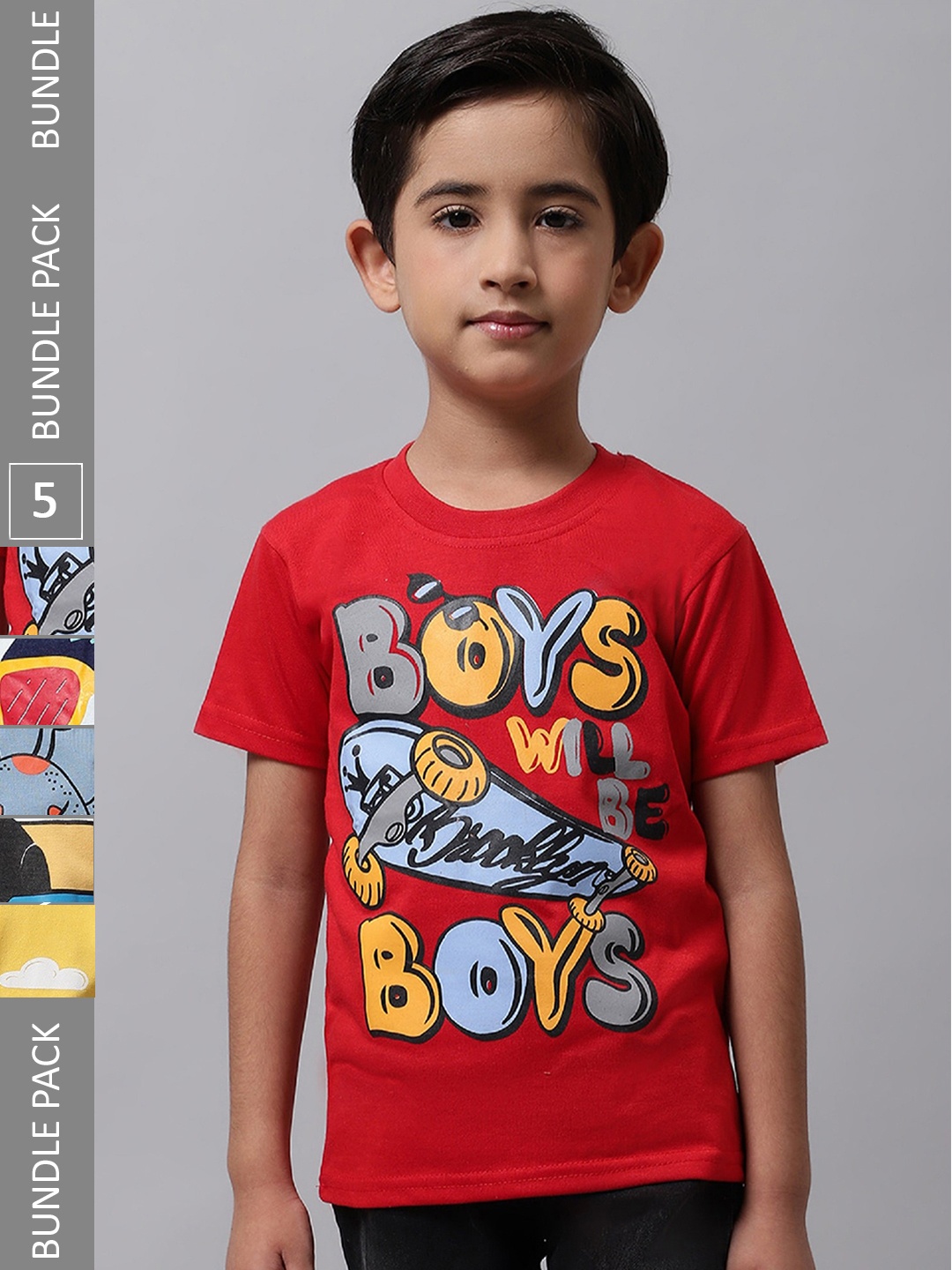 

BAESD Boys Pack of 5 Printed Cotton T-shirts, Red
