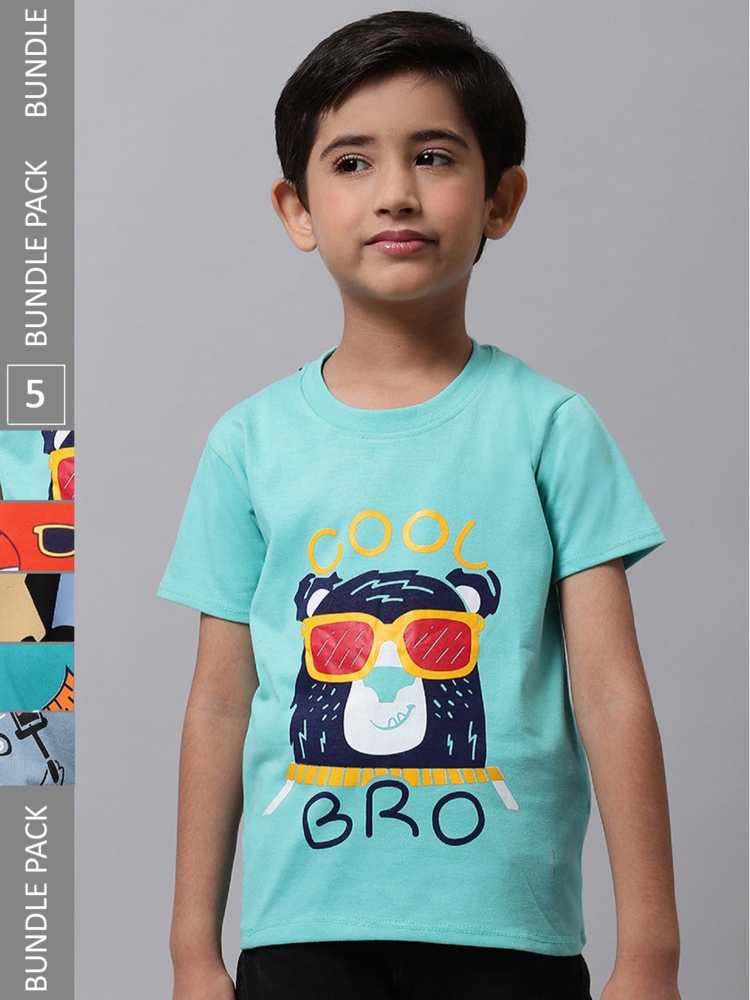 

BAESD Boys Pack Of 5 Printed Cotton T-shirt, Blue