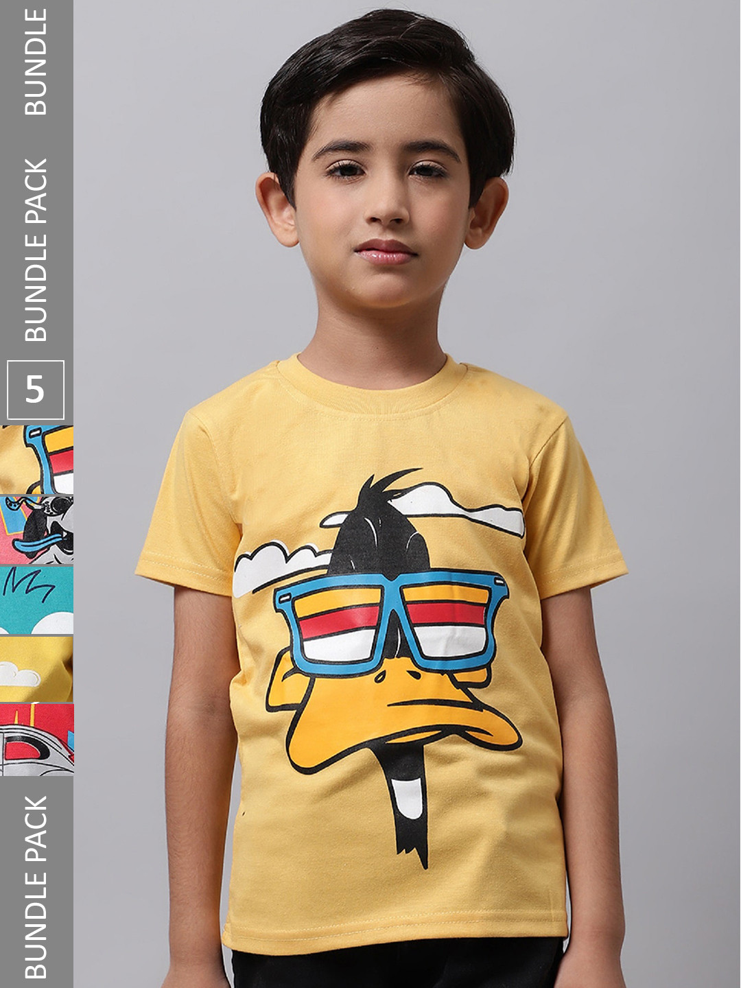 

BAESD Boys Pack Of 5 Printed Cotton T-shirts, Yellow