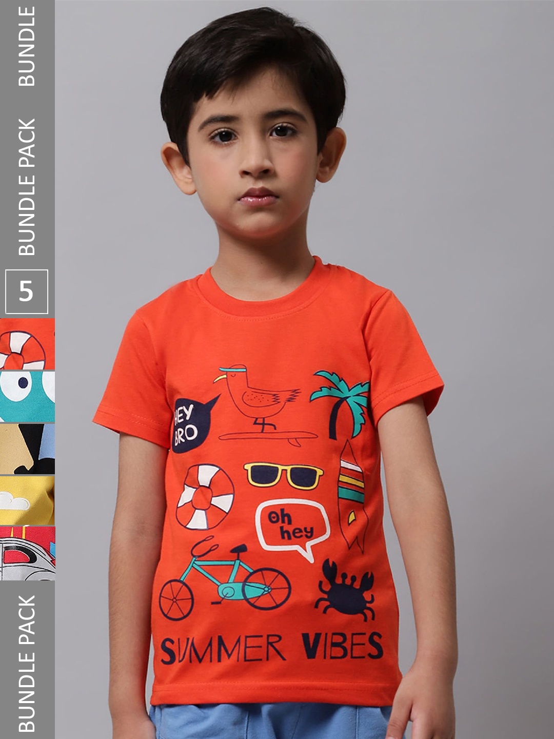 

BAESD Boys Pack Of 5 Printed Cotton T-shirt, Orange