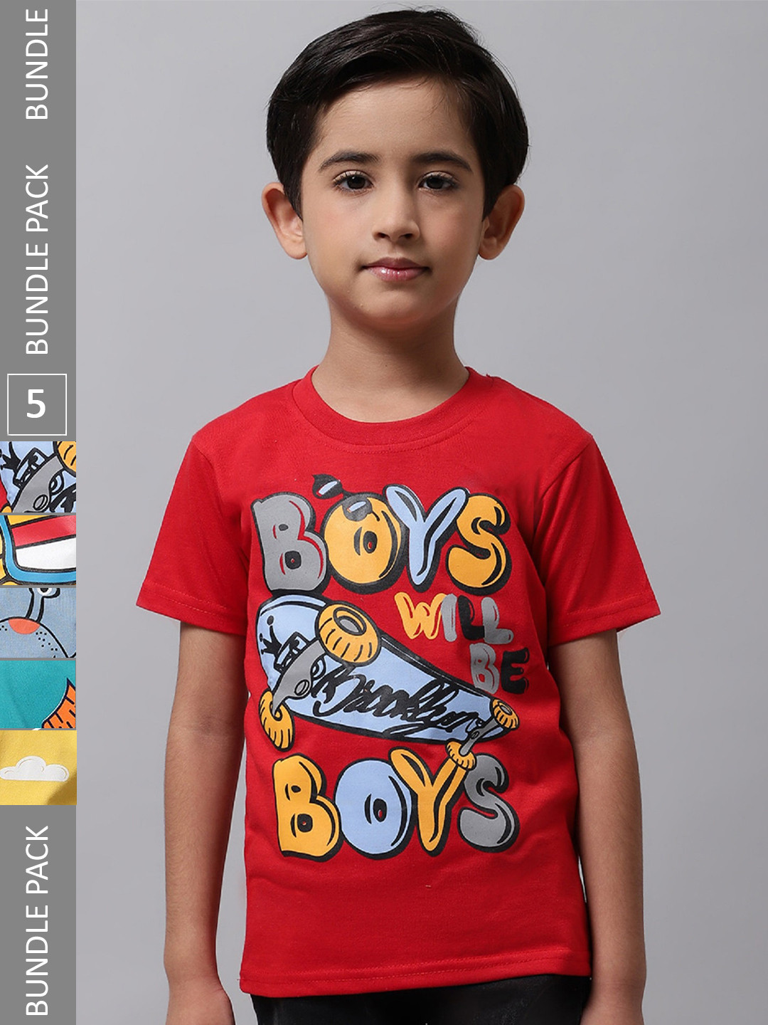 

BAESD Boys Pack of 5 Printed Cotton T-shirt, Red