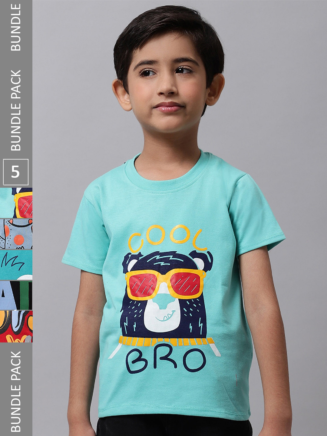

BAESD Boys Pack Of 5 Graphic Printed Short Sleeves Cotton T-shirt, Blue