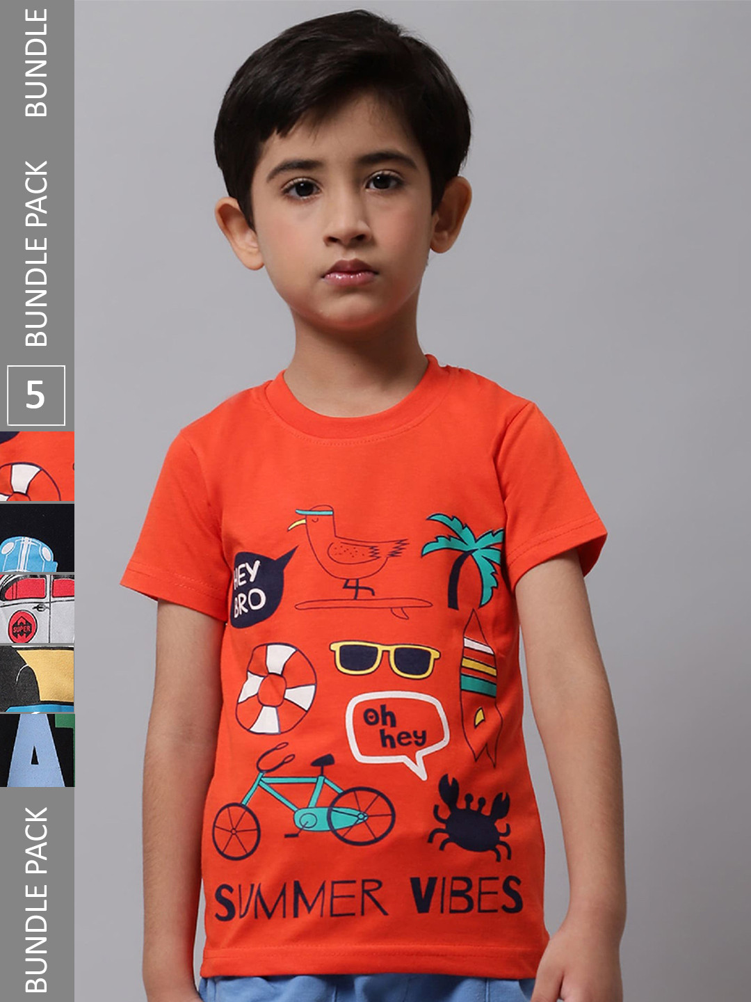 

BAESD Boys Pack Of 5 Graphic Printed Cotton T-shirt, Orange