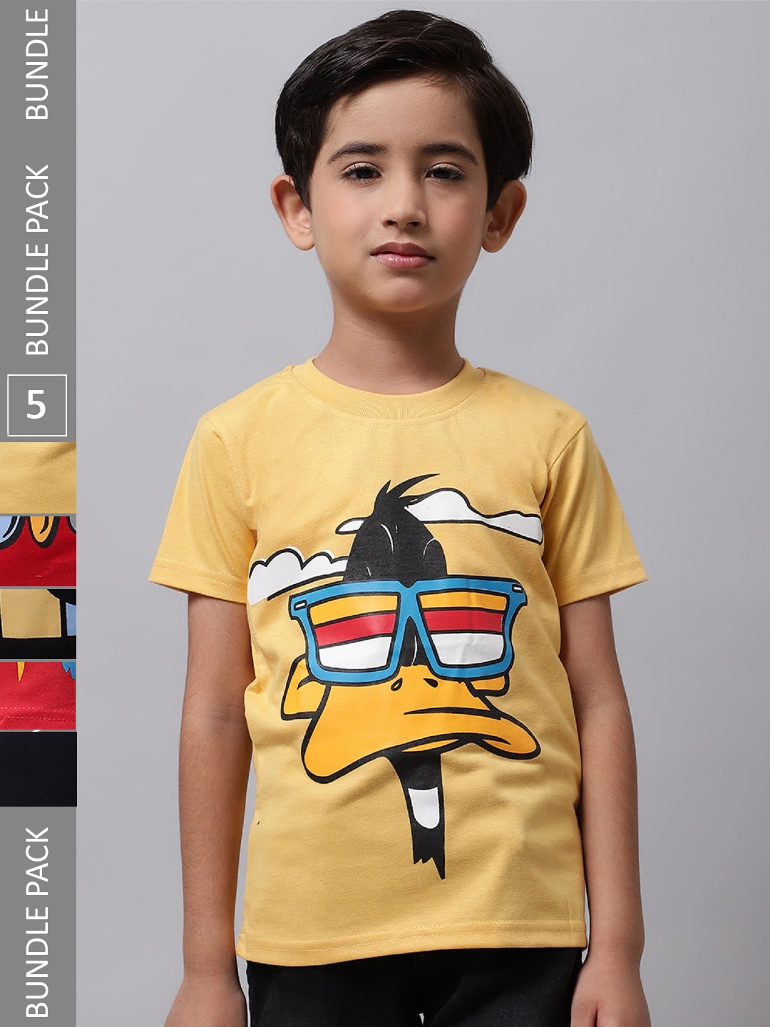 

BAESD Boys Pack Of 5 Graphic Printed Cotton T-Shirt, Yellow