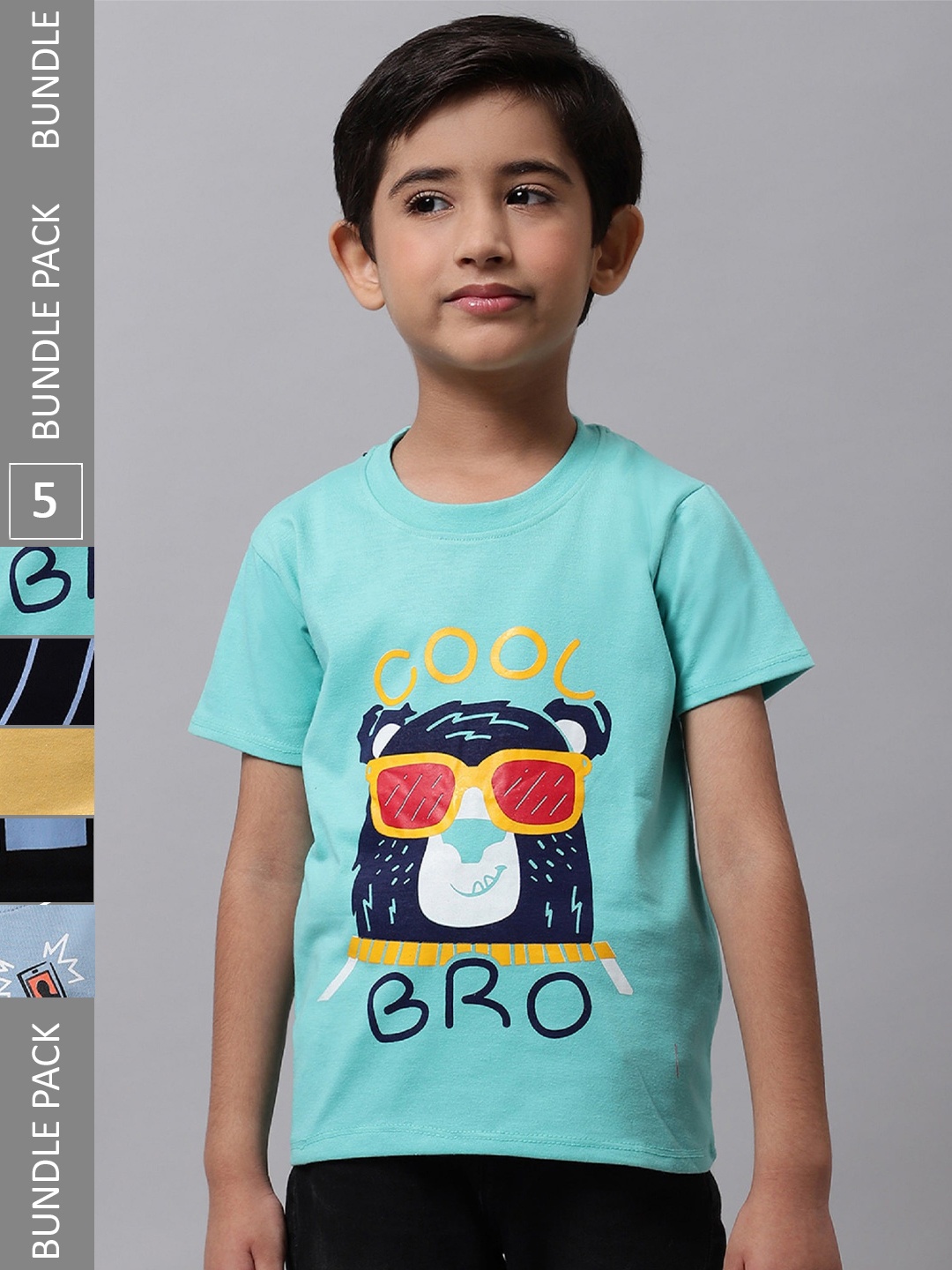 

BAESD Boys Pack Of 5 Conversational Printed Cotton T-shirt, Green