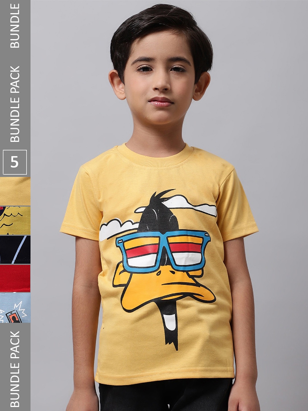 

BAESD Boys Pack Of 5 Printed Pure Cotton T-Shirt, Yellow