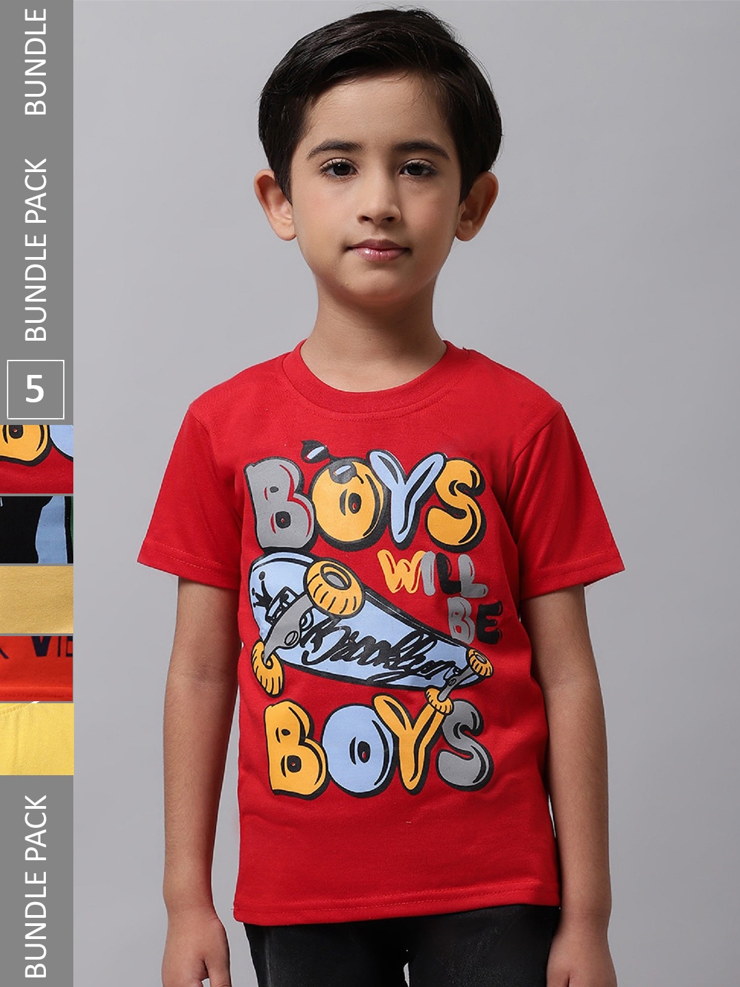 

BAESD Boys Pack Of 5 Printed Cotton T-shirt, Red