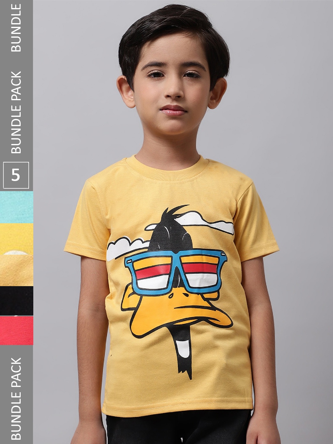 

BAESD Boys Pack Of 5 Graphic Printed Cotton T-shirts, Yellow