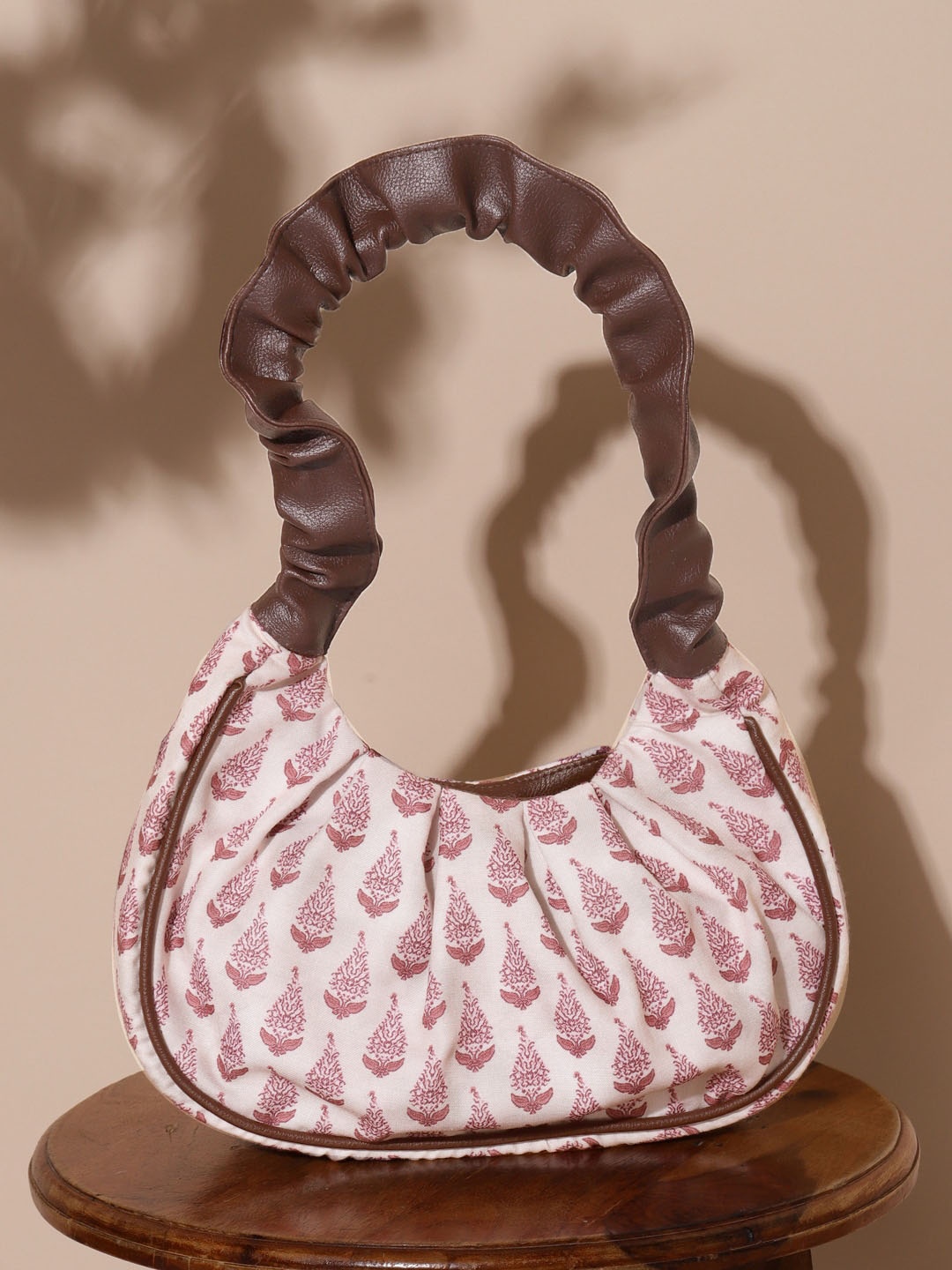 

DEEBACO Ethnic Motifs Printed Structured Cotton Hobo Bag, Pink