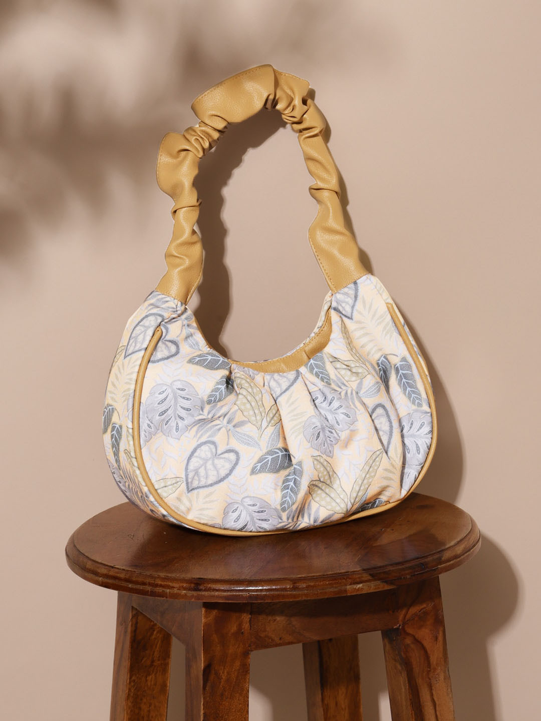 

DEEBACO Printed Structured Cotton Hobo Bag, Beige