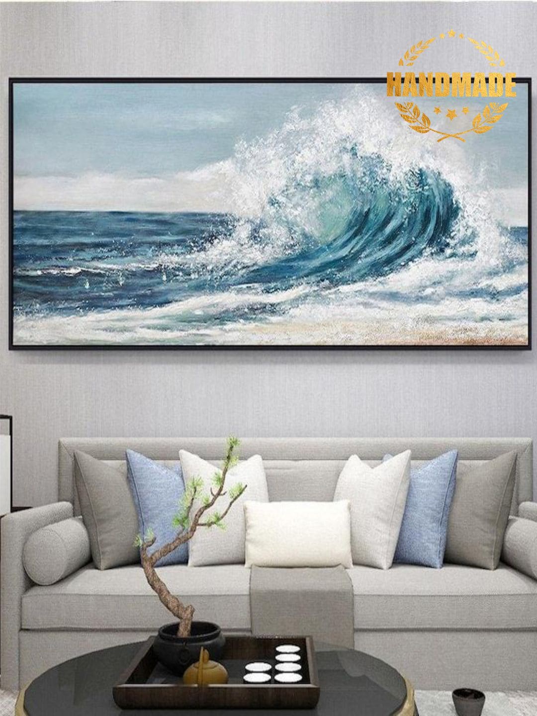 

THE HANDMADE FLAIR Blue & White Abstract Painting Wall Art