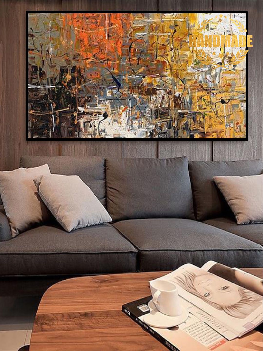

THE HANDMADE FLAIR Red & Orange-Color Abstract Framed Wall Art