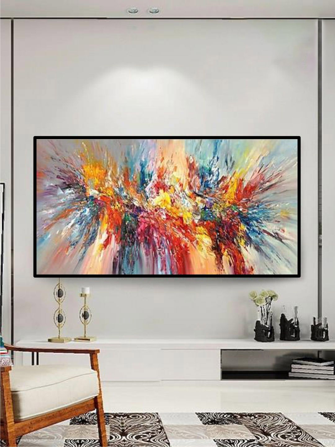 

THE HANDMADE FLAIR Orange & Blue Abstract Painting Wall Art