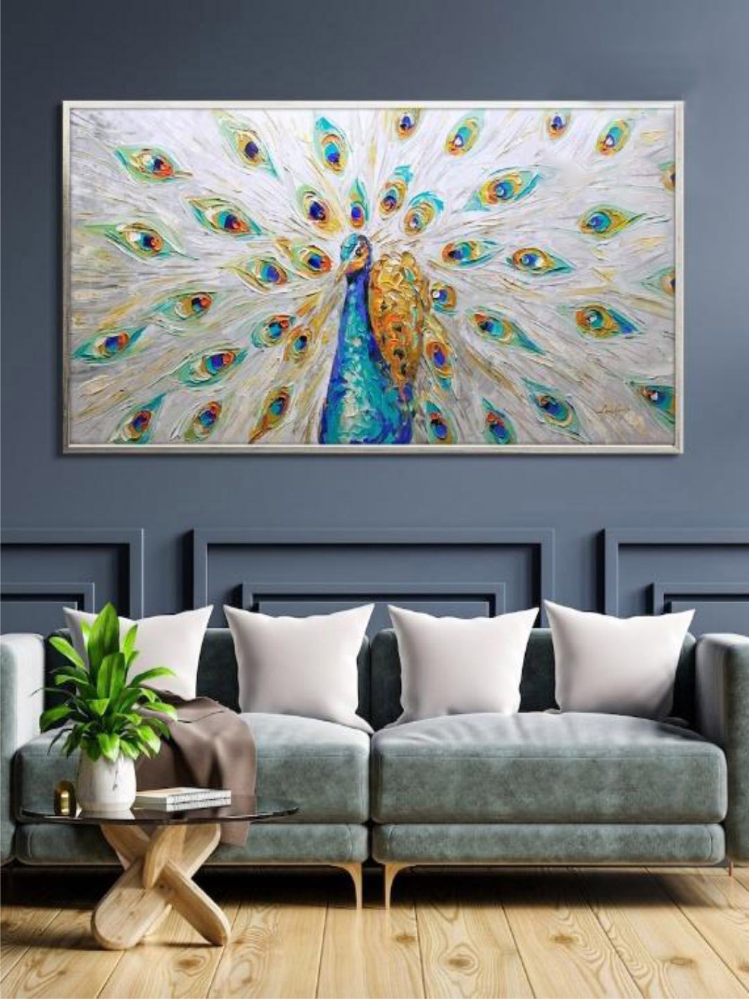 

THE HANDMADE FLAIR Blue & Brown Peacock Framed Wall Art