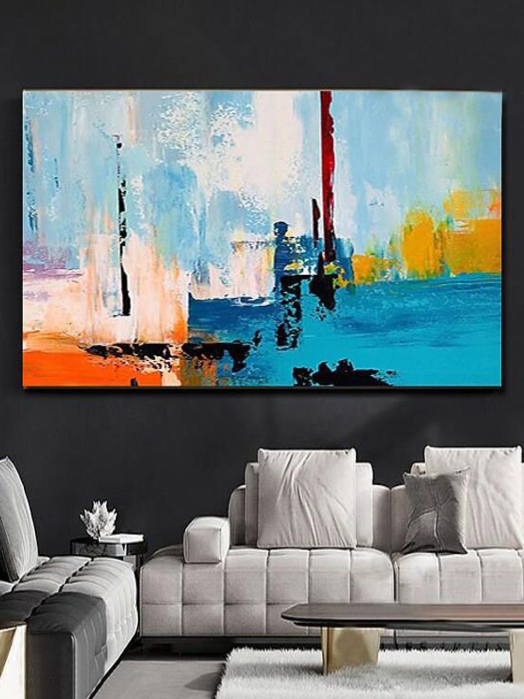 

THE HANDMADE FLAIR Brown & Blue Abstract Painting Wall Art
