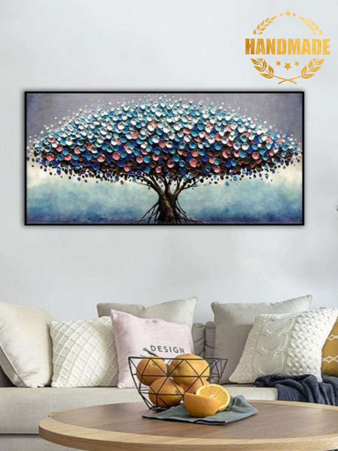 

THE HANDMADE FLAIR Blue & Pink Abstract Painting Framed Wall Art