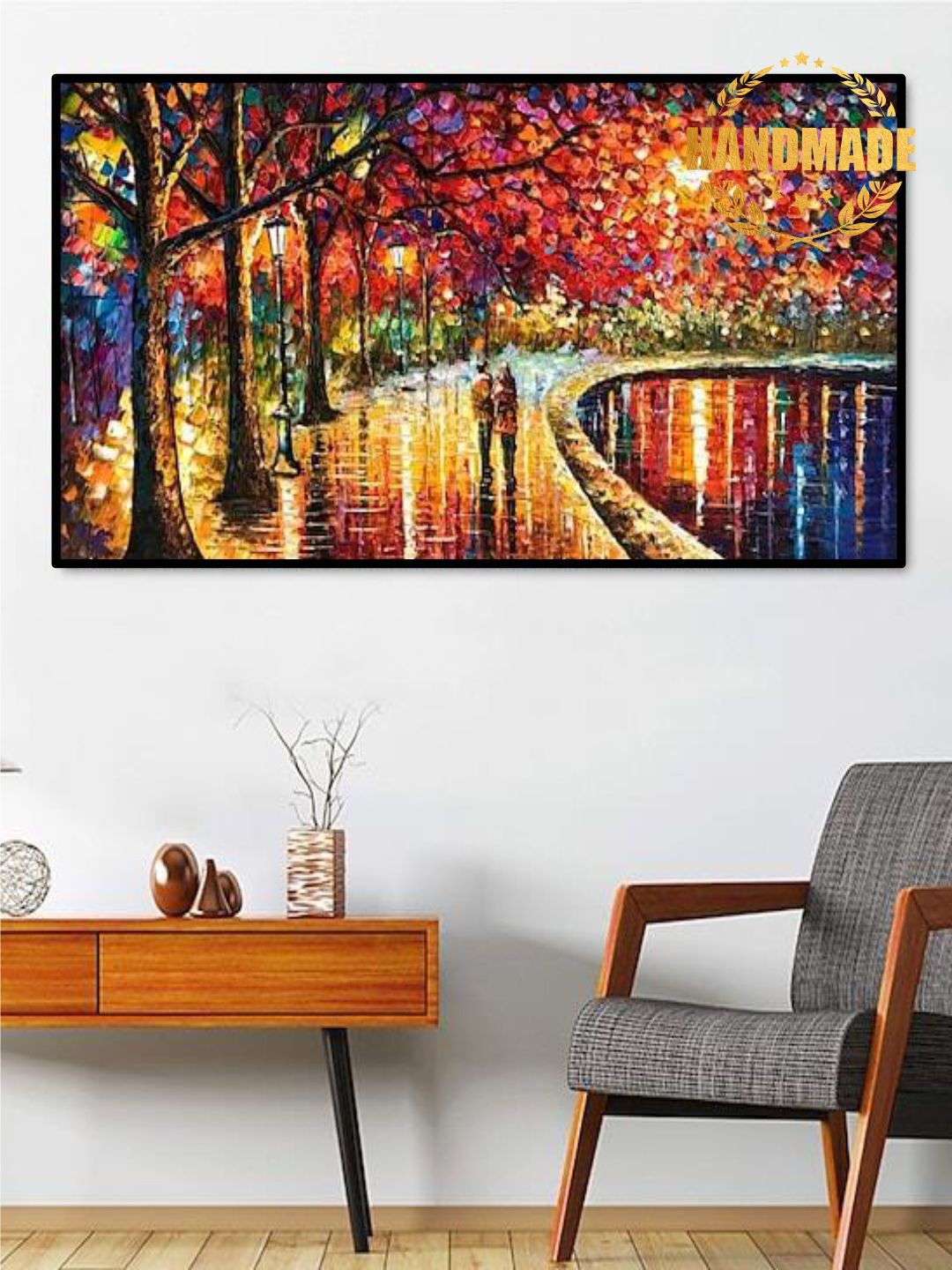 

THE HANDMADE FLAIR Red & Brown Abstract Painting Wall Art
