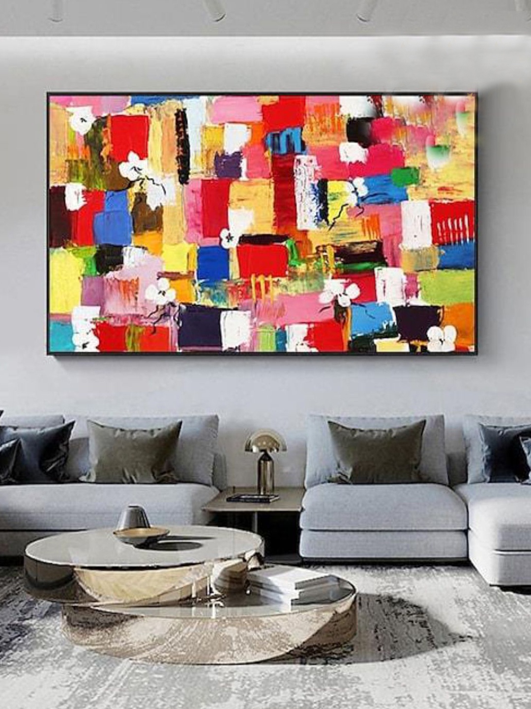 

THE HANDMADE FLAIR White & Red Abstract Painting Wall Art