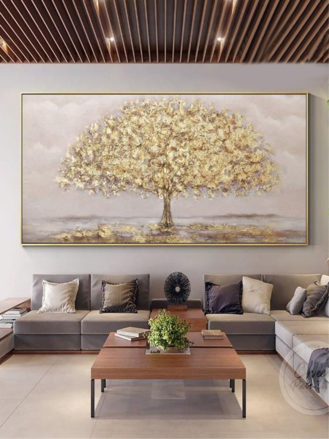 

THE HANDMADE FLAIR Beige Colored Abstract Painting Wall Art
